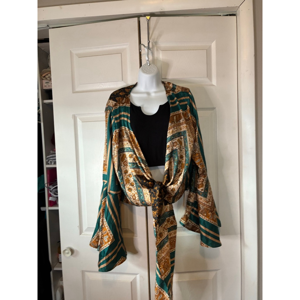 Women's CIDER Green & Brown Patterned Blouse - Picture 4 of 7